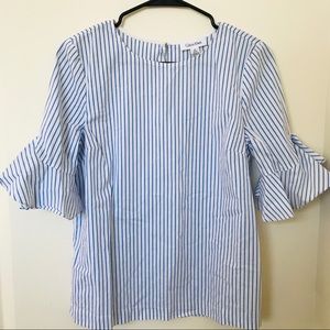 Calvin Klein Chambray Ruffle-Sleeve Blouse